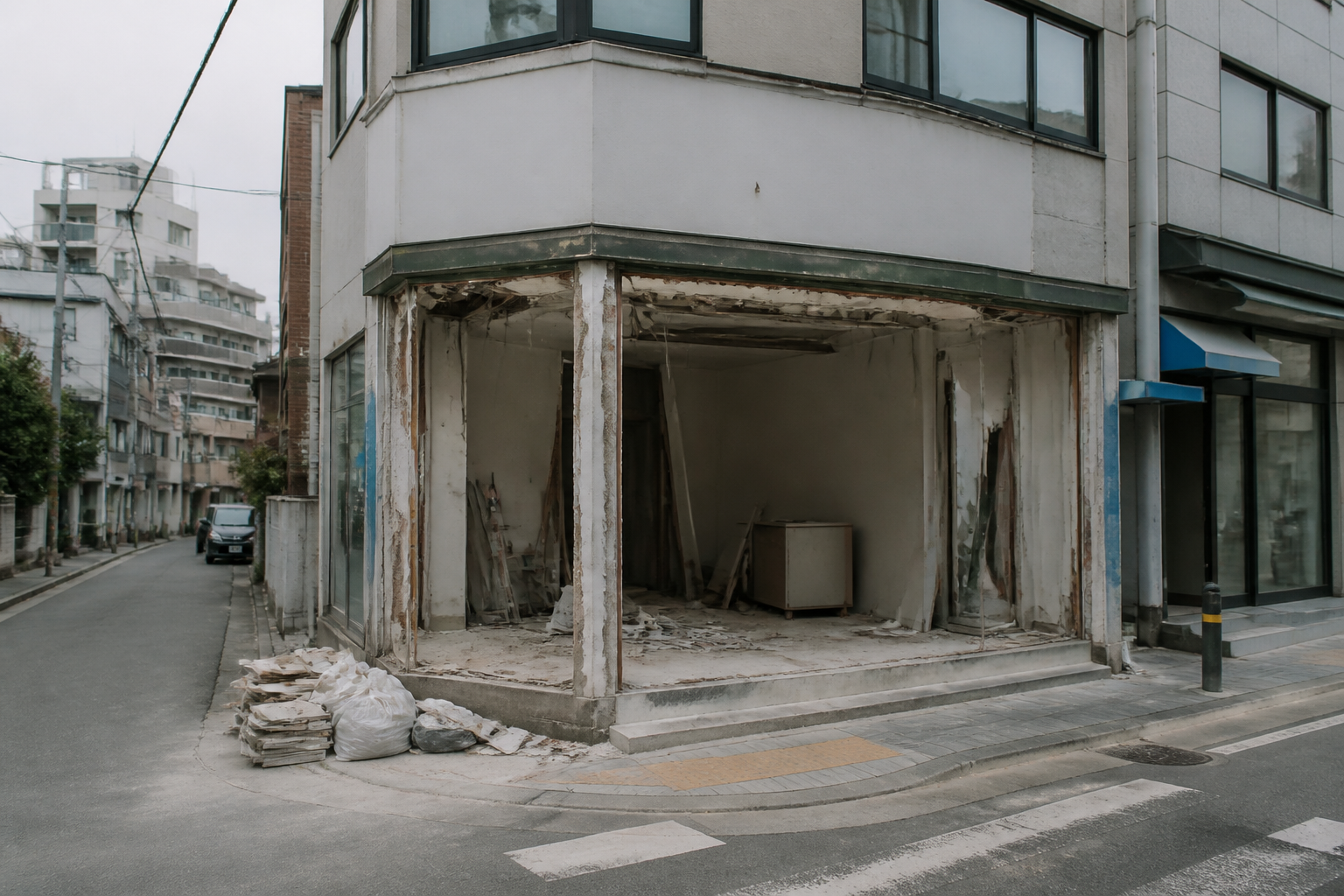 정리 중인 동네 상가 점포 입구 — 은평 상가·점포 철거 참고 커버